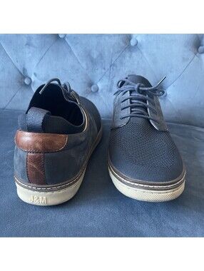 Johnston & Murphy Sz 12 Navy Blue Shoes Knit Leather Lace Up Rubber 590867 J & M
